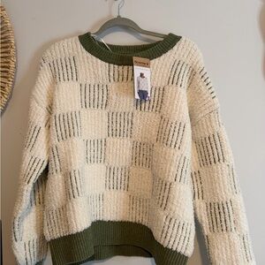 BearPaw Cream and Green Checkered Sweater